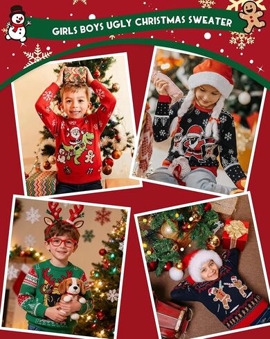Boy's Ugly Christmas Sweater, Youth Kids Funny Santa Xmas Sweatshirts, Long Sleeve Cute Warm Winter Holiday Pullover in Saudi Arabia