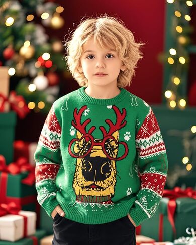 Boy's Ugly Christmas Sweater, Youth Kids Funny Santa Xmas Sweatshirts, Long Sleeve Cute Warm Winter Holiday Pullover in Saudi Arabia
