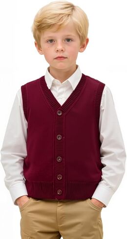 Yanmucy Boys Girls Knitted Vest V-Neck Sleeveless Knitwear Sweater School Uniform Matching Shirt Jumper for Kids 5-14 Years in Saudi Arabia