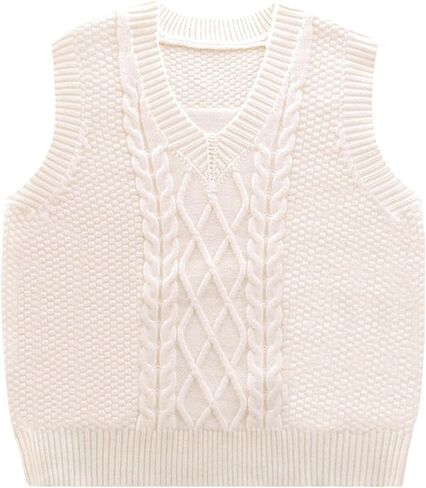 SEAUR Toddler Kids Sweater Vest V Neck Cable Knit Argyle Sweater Vest Boys Girls Sleeveless Uniform School Pullover Knitwear in Kuwait