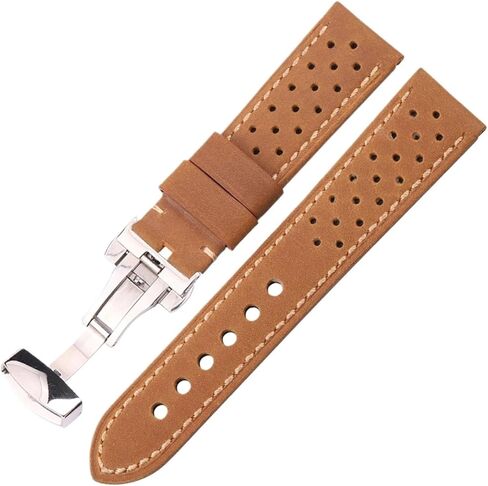 HuanJ Retro Calf Leather Watch Bands 18mm 20mm 22mm 24mm Soft Strap with Automatic Butterfly Buckle in Saudi Arabia