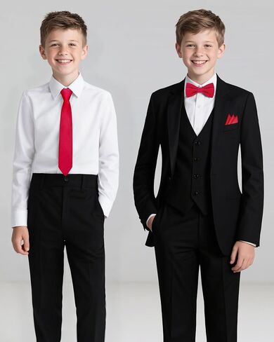 Pre-Tied Boys Set: Necktie, Bow Tie, Pocket Square | Adjustable Zipper Tie | Stain Formal Wear for Wedding Party in Saudi Arabia