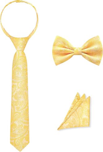 Pre-Tied Boys Set: Necktie, Bow Tie, Pocket Square | Adjustable Zipper Tie | Stain Formal Wear for Wedding Party in Saudi Arabia
