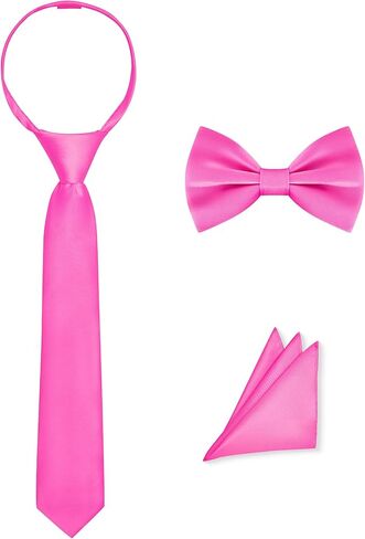 Pre-Tied Boys Set: Necktie, Bow Tie, Pocket Square | Adjustable Zipper Tie | Stain Formal Wear for Wedding Party in Saudi Arabia