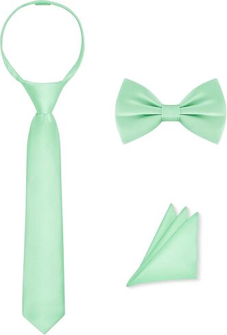 Pre-Tied Boys Set: Necktie, Bow Tie, Pocket Square | Adjustable Zipper Tie | Stain Formal Wear for Wedding Party in Saudi Arabia