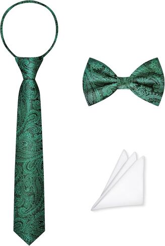 Pre-Tied Boys Set: Necktie, Bow Tie, Pocket Square | Adjustable Zipper Tie | Stain Formal Wear for Wedding Party in Saudi Arabia