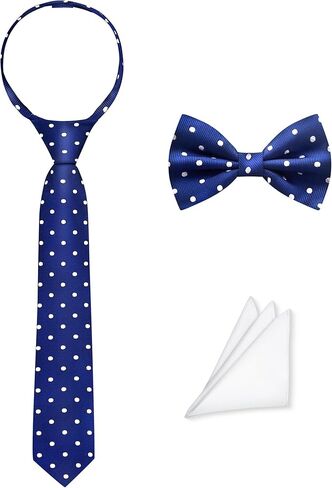 Pre-Tied Boys Set: Necktie, Bow Tie, Pocket Square | Adjustable Zipper Tie | Stain Formal Wear for Wedding Party in Saudi Arabia