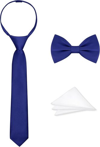 3PCS Boys Tie Set, Pre-Tied Bow Tie & Necktie with Zipper Adjustable, Pocket Square for Wedding Party Graduation in Saudi Arabia