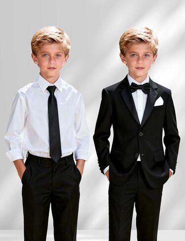 Boys Pre-tied Zipper Tie Elastic Strap Bowtie and Pocket Square 3-piece For Age 1-16 Years With Gift Box in Saudi Arabia