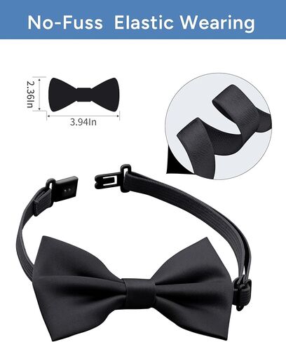 Boys Pre-tied Zipper Tie Elastic Strap Bowtie and Pocket Square 3-piece For Age 1-16 Years With Gift Box in Saudi Arabia