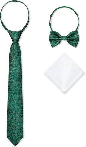 Boys Pre-tied Zipper Tie Elastic Strap Bowtie and Pocket Square 3-piece For Age 1-16 Years With Gift Box in Saudi Arabia