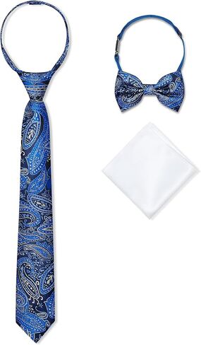 Boys Pre-tied Zipper Tie Elastic Strap Bowtie and Pocket Square 3-piece For Age 1-16 Years With Gift Box in Saudi Arabia