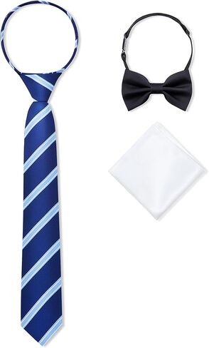 Boys Pre-tied Zipper Tie Elastic Strap Bowtie and Pocket Square 3-piece For Age 1-16 Years With Gift Box in Saudi Arabia