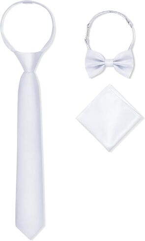 Boys Pre-tied Zipper Tie Elastic Strap Bowtie and Pocket Square 3-piece For Age 1-16 Years With Gift Box in Saudi Arabia