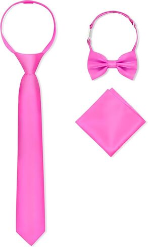 Boys Pre-tied Zipper Tie Elastic Strap Bowtie and Pocket Square 3-piece For Age 1-16 Years With Gift Box in Saudi Arabia