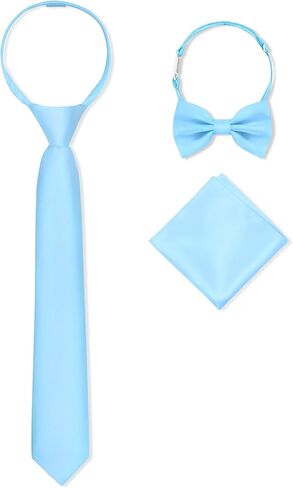 Boys Pre-tied Zipper Tie Elastic Strap Bowtie and Pocket Square 3-piece For Age 1-16 Years With Gift Box in Saudi Arabia