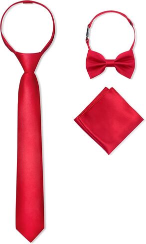 Boys Pre-tied Zipper Tie Elastic Strap Bowtie and Pocket Square 3-piece For Age 1-16 Years With Gift Box in Saudi Arabia