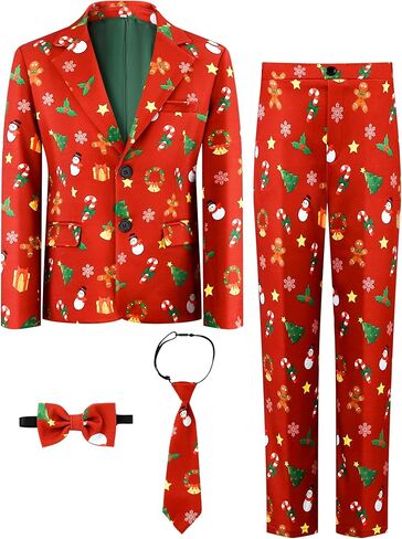 بدلات عيد الميلاد للأطفال للأولاد 4 قطع بما في ذلك السترة والسراويل وربطة عنق للتجمعات الاحتفالية من 5 إلى 12 سنة in Kuwait