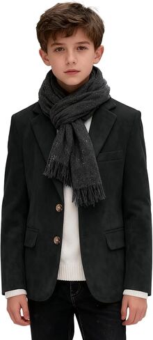 سترة للأولاد من جلد الغزال معطف رياضي كاجوال 2 أزرار مقاس نحيف يناسب سترات للأولاد من جلد الغزال مع جيوب in Kuwait