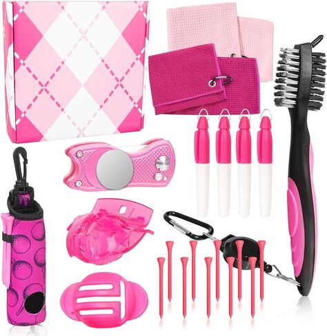 21 Pcs Golf Accessories Kit Golf Club Cleaning Kit Club Groove Cleaner Brush Divot Repair Tool Golf Towel with Clip Ball Bag with Hook Ball Alignment Kit Marking Pen Golf Gift Set Women in Kuwait