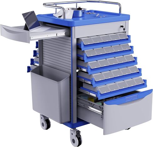 Medication Bins Cart with 200 Bins and Drawer - Dual-Sided Open, 50 Medicine Boxes, Silent Casters, Movable Container, 2 Trash Bin-Medical Crash Cart for Clinic, Hospital and Lab, Factory in Saudi Arabia