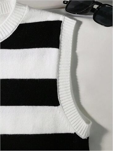 SweatyRocks Girl's Sweater Vest Striped Crew Neck Sleeveless Knit Vest Pullover Crop Tops in Saudi Arabia