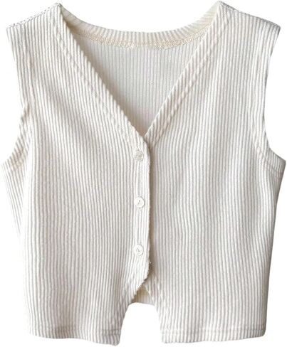 SweatyRocks Girl's Button Up Sweater Vest Sleeveless V Neck Casual Ribbed Knit Tops in Saudi Arabia