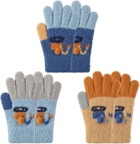 MIG4U Kids Winter Gloves 3 Pairs Warm Fuzzy Gloves, Soft Thermal Mittens for Cold Weather, Unisex Thick Cozy Gloves in Kuwait