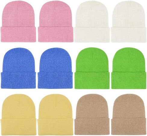 12 Packs Kids Beanies Winter Hats Warm Variety Pack, Assorted Colors Cuffed Knit Caps for Boys Girls Wholesale in Saudi Arabia