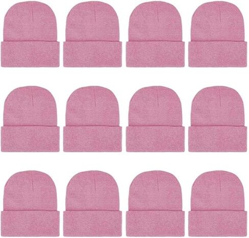 12 Packs Kids Beanies Winter Hats Warm Variety Pack, Assorted Colors Cuffed Knit Caps for Boys Girls Wholesale in Saudi Arabia