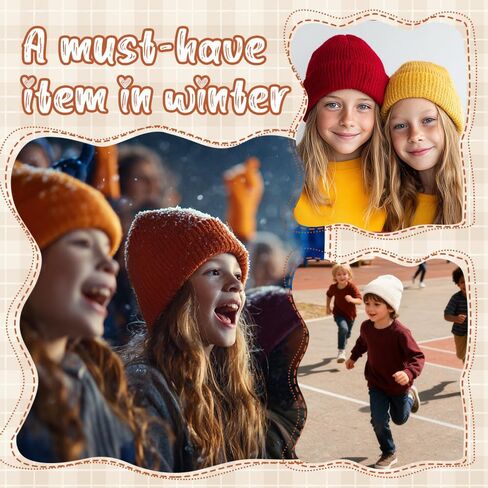 12 Packs Kids Beanies Winter Hats Warm Variety Pack, Assorted Colors Cuffed Knit Caps for Boys Girls Wholesale in Saudi Arabia
