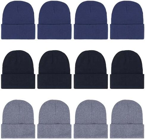 12 Packs Kids Beanies Winter Hats Warm Variety Pack, Assorted Colors Cuffed Knit Caps for Boys Girls Wholesale in Saudi Arabia