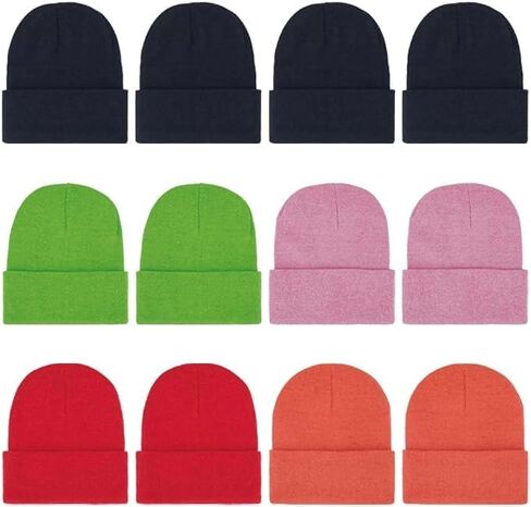12 Packs Kids Beanies Winter Hats Warm Variety Pack, Assorted Colors Cuffed Knit Caps for Boys Girls Wholesale in Saudi Arabia