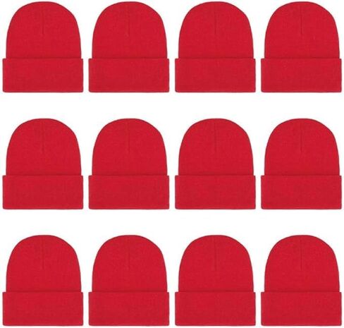 12 Packs Kids Beanies Winter Hats Warm Variety Pack, Assorted Colors Cuffed Knit Caps for Boys Girls Wholesale in Saudi Arabia