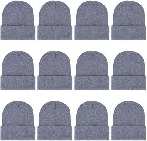 12 Packs Kids Beanies Winter Hats Warm Variety Pack, Assorted Colors Cuffed Knit Caps for Boys Girls Wholesale in Saudi Arabia