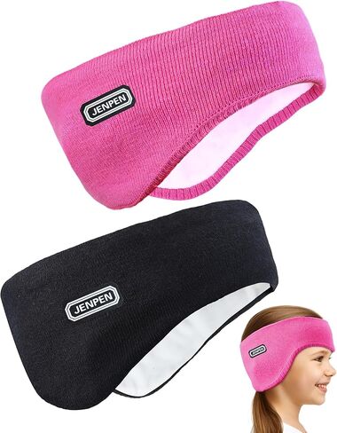 JenPen 2 Pcs Double-layer Ear Warmer for Kids Headband-knit Winter Ear Muffs with Fuzzy Lined Warm Cover for Boy Girl Run Ski in Saudi Arabia