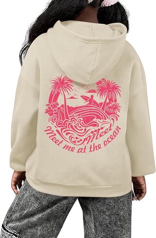 سترات بقلنسوة برسوم شجرة النخيل للفتيات من Meet Me At The Ocean، سترات لطيفة كبيرة الحجم لملابس الأطفال in Kuwait