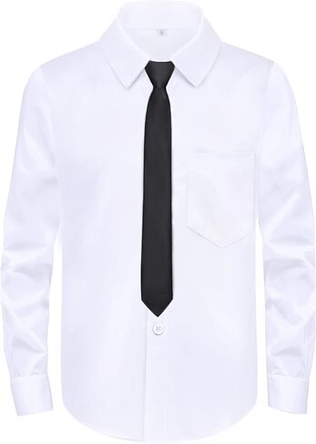 Boys Long Sleeve Button-Down Dress Shirts with Tie: 2 Fabrics (Stretch/Standard) & 2 Fits (Regular/Husky) in Saudi Arabia