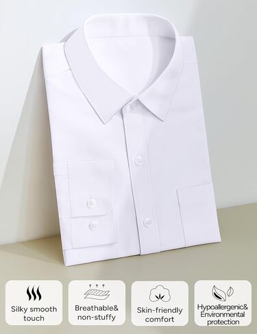 Boys Long Sleeve Button-Down Dress Shirts with Tie: 2 Fabrics (Stretch/Standard) & 2 Fits (Regular/Husky) in Saudi Arabia