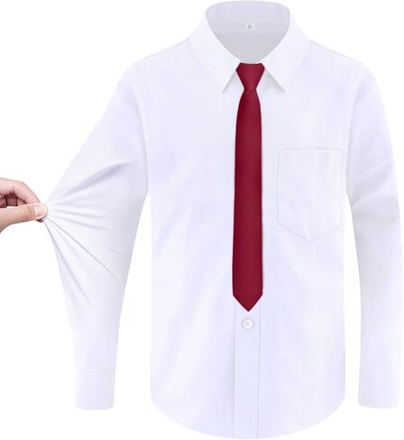 Boys Long Sleeve Button-Down Dress Shirts with Tie: 2 Fabrics (Stretch/Standard) & 2 Fits (Regular/Husky) in Saudi Arabia