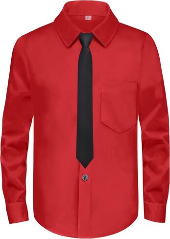 Boys Long Sleeve Button-Down Dress Shirts with Tie: 2 Fabrics (Stretch/Standard) & 2 Fits (Regular/Husky) in Saudi Arabia
