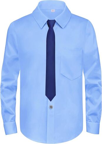 Boys Long Sleeve Button-Down Dress Shirts with Tie: 2 Fabrics (Stretch/Standard) & 2 Fits (Regular/Husky) in Saudi Arabia