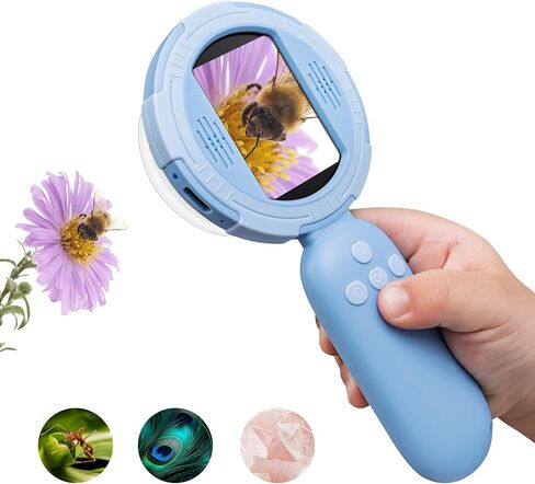 Mia Kids Microscope, Mini Digital Microscope for Kids with 2'' IPS Screen, Handheld Mini Scope Educational Science Toy Kit, Christmas/Birthday Gifts for Kids Aged 3-12 (Blue) in Saudi Arabia