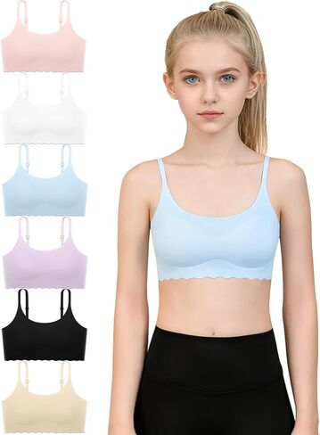 Finihen Teen Girls Seamless Training Bra No Show Sports Bra with Removable Padding Adjustable Strap Multipack. in Saudi Arabia