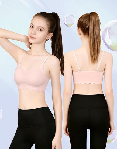 Finihen Teen Girls Seamless Training Bra No Show Sports Bra with Removable Padding Adjustable Strap Multipack. in Saudi Arabia