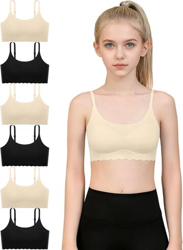 Finihen Teen Girls Seamless Training Bra No Show Sports Bra with Removable Padding Adjustable Strap Multipack. in Saudi Arabia