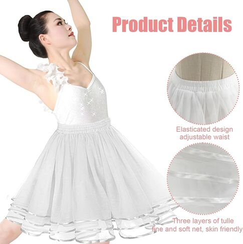 3 Layers Petticoat Girls Tutu Skirts, Puffy Tulle Ballet Crinoline Underskirts Half Slip for Girls Party Daily Wear in Saudi Arabia