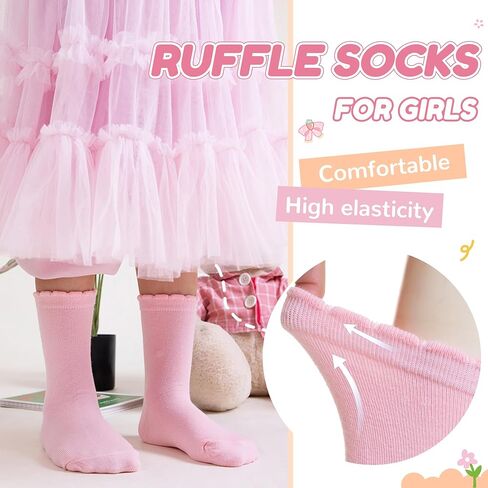 Girls Ruffle Crew Socks Little Kids School Uniform Cute Cotton Frilly Dress Socks 6 Pairs in Saudi Arabia