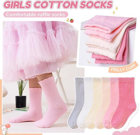 Girls Ruffle Crew Socks Little Kids School Uniform Cute Cotton Frilly Dress Socks 6 Pairs in Saudi Arabia