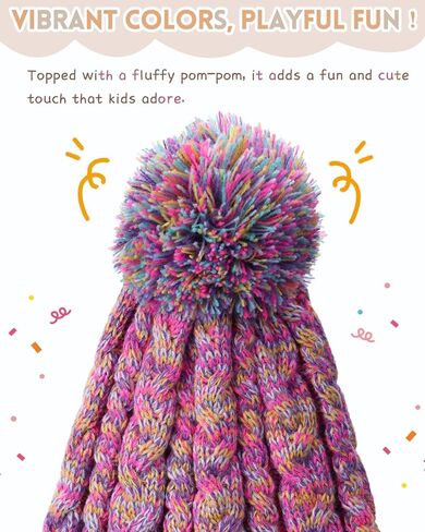KMOLY Kids Toddler Winter Hat 2PCS,Thick Warm Beanies with Pom Pom Fleece Lined Earflap Knit Hat for Boys Girls Children in Saudi Arabia
